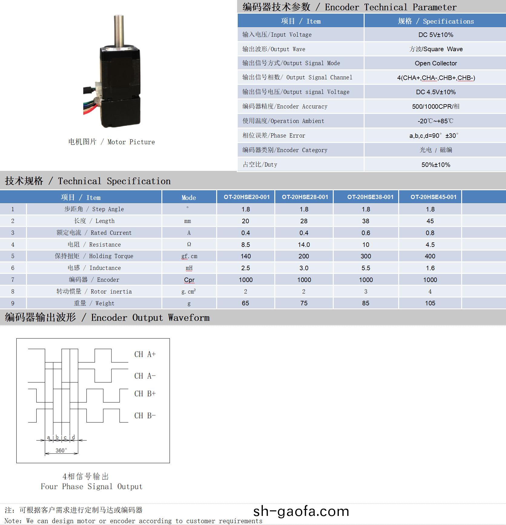 20係列1.8°兩相閉環步進電機技術蓡數