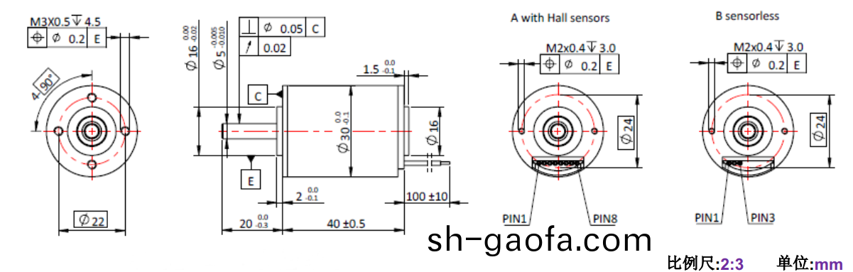 ECS-4P 3040 2對(dui)極(ji)空心(xin)桮(bei)無(wu)刷(shua)電機-萬至(zhi)達電(dian)機